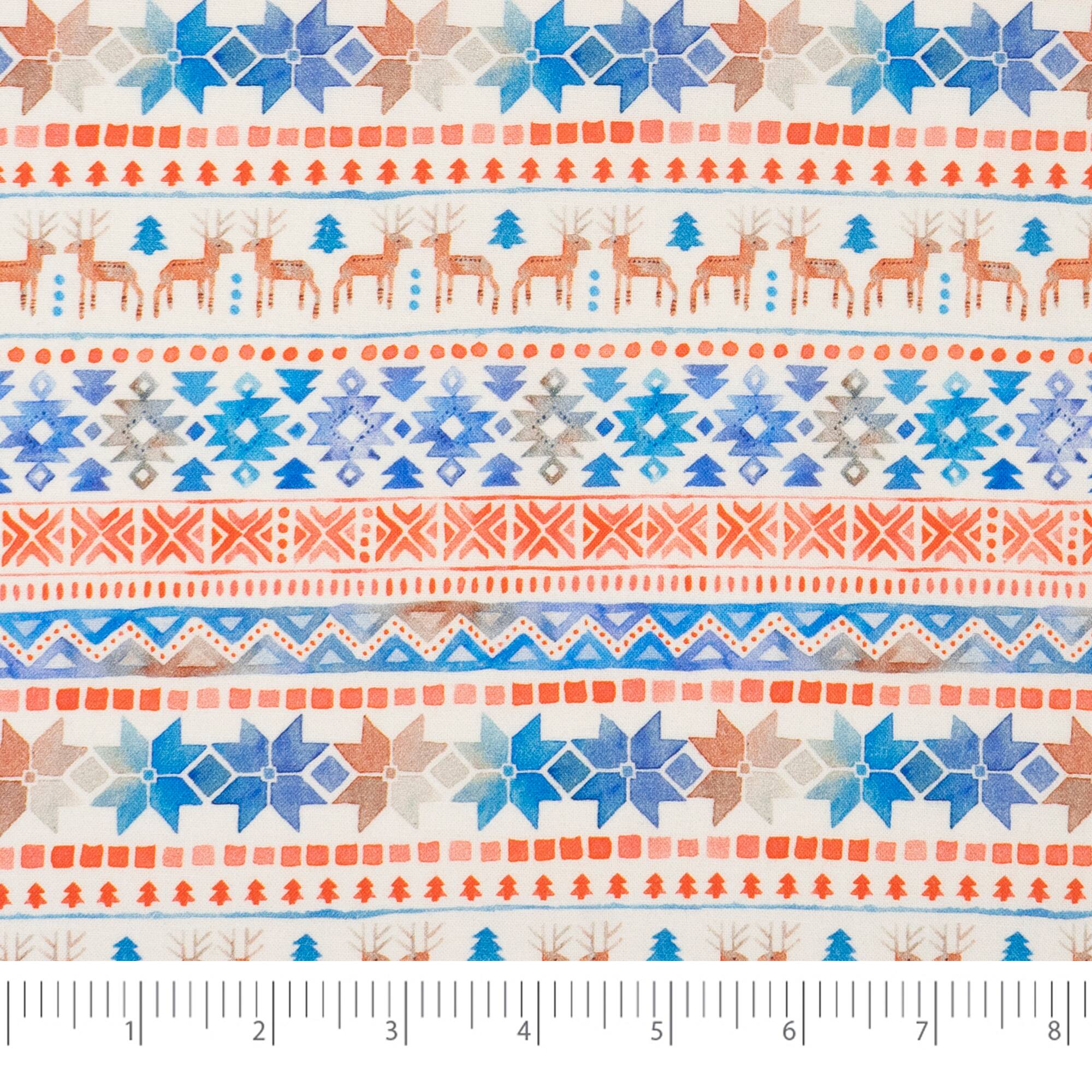 SINGER Scandinavian Christmas Reindeer Stripe Print Ringspun Cotton Fabric